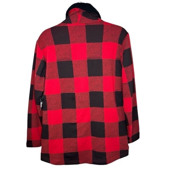 NWT Eddie Bauer Faux Sherpa Lined Wrap Cardigan Sweater Red Buffalo Check Small - Picture 7 of 7